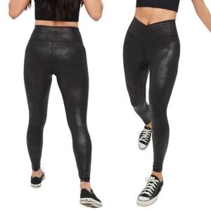 {aerie} "The Hugger" High Rise Crackled Faux Leather Crossover Pants Leggings XS